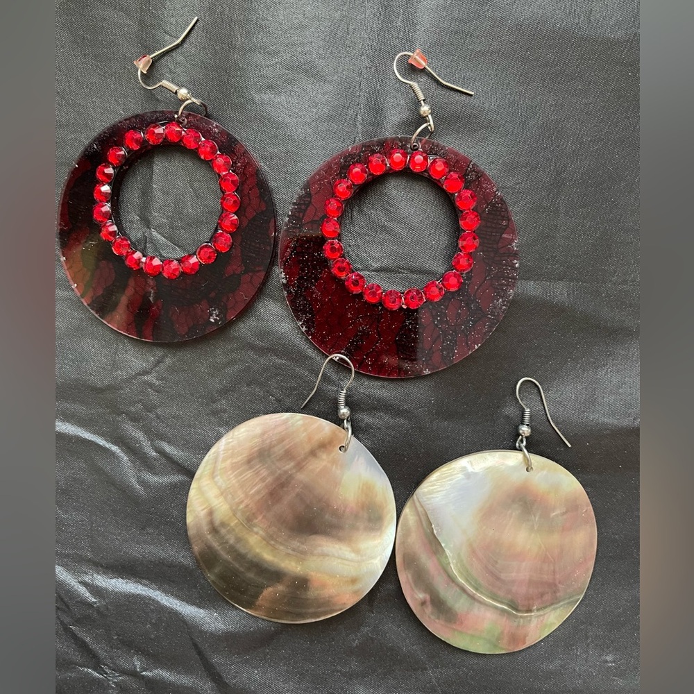 Elegant Red and Silver Earrings Set